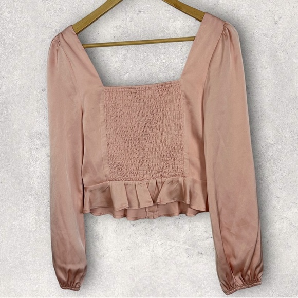 NEW ASTR Corset Peplum Top Blouse‎ Size Small Long Sleeves Romantic Baby Pink S - Picture 12 of 14